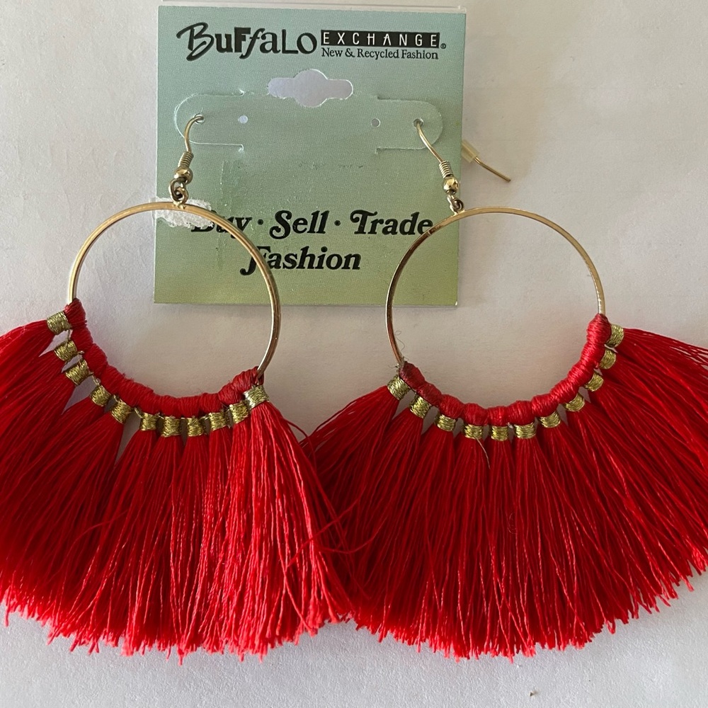 NWT Red fringe earrings